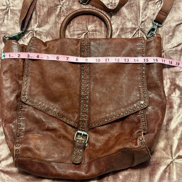 Free People Bianca Studded Leather Messenger Bag Cognac Brown Retail $598 - Picture 7 of 12